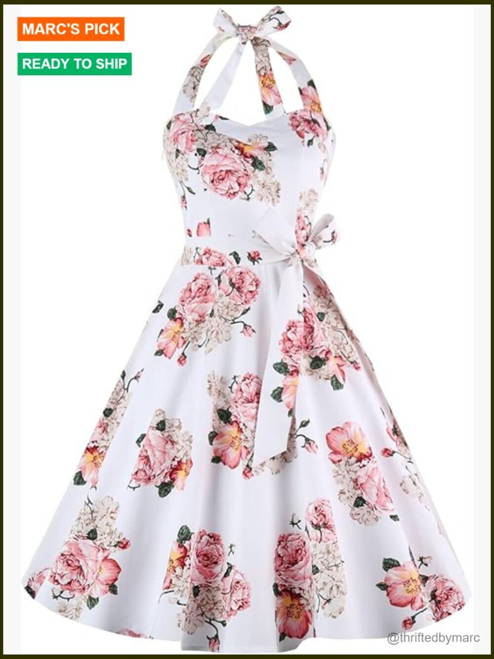 1950s Halter Retro Swing Dress Fit & Flare with Detachable Belt